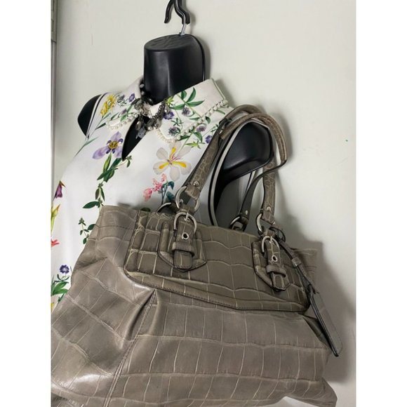 COACH Animal Embossed Leather Gray Shoulder Bag - Picture 10 of 16